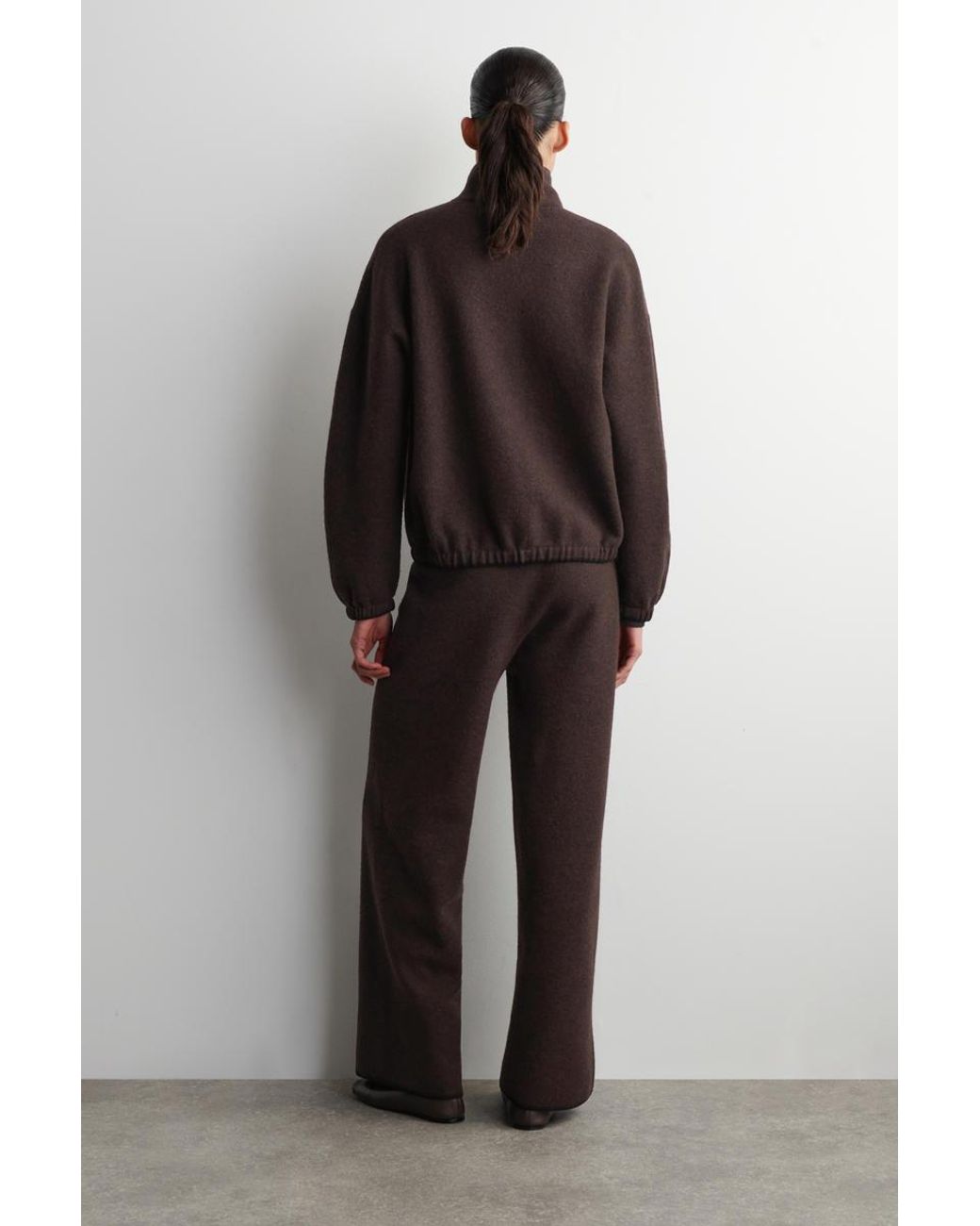 COS Brown Boiled Merino Wool Wide-Leg Pants