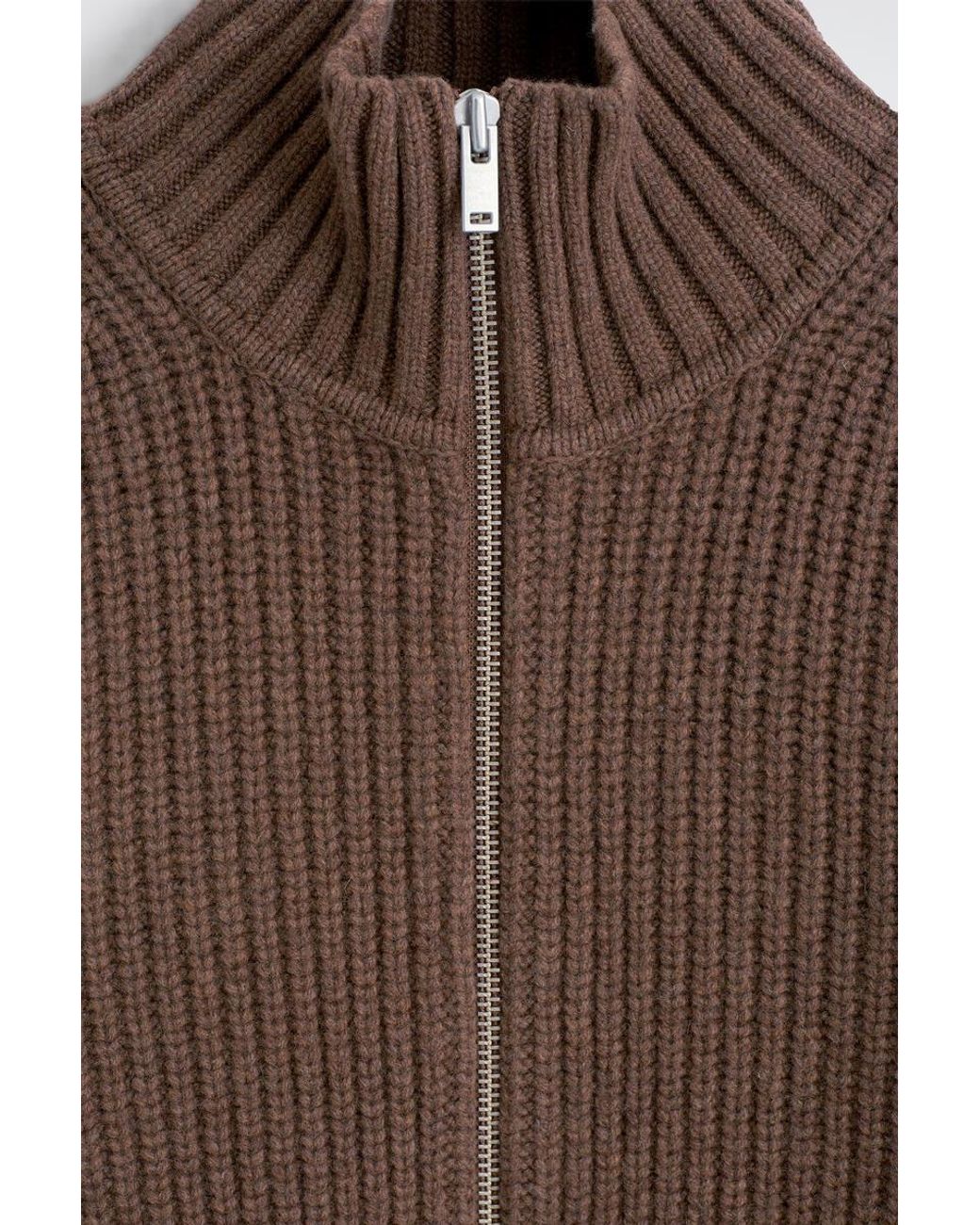 COS Brown Funnel-Neck Knitted Wool Jacket for men