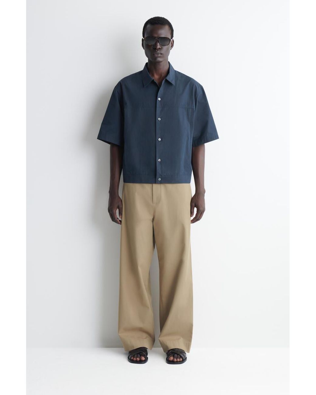 COS Blue Boxy Cotton-Poplin Utility Shirt for men