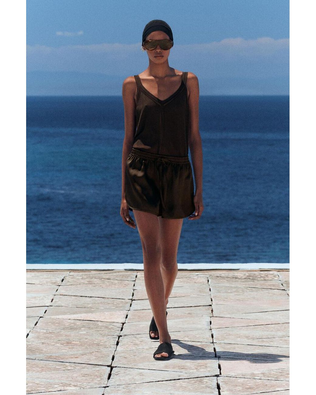 COS Black Satin Track Shorts