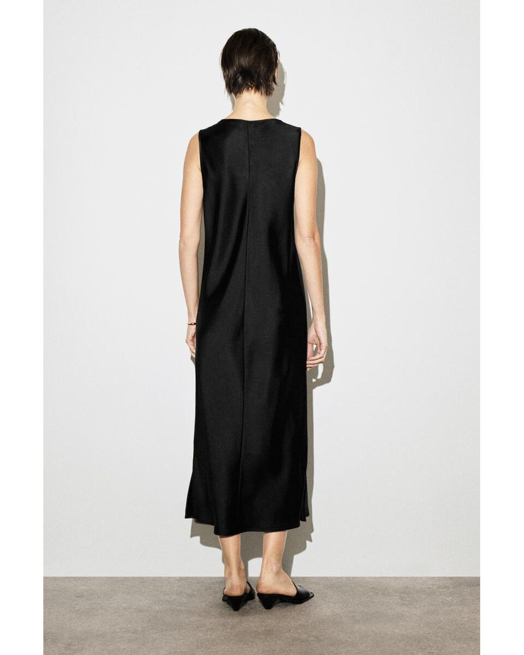 COS Black Scoop-Neck Satin Midi Dress