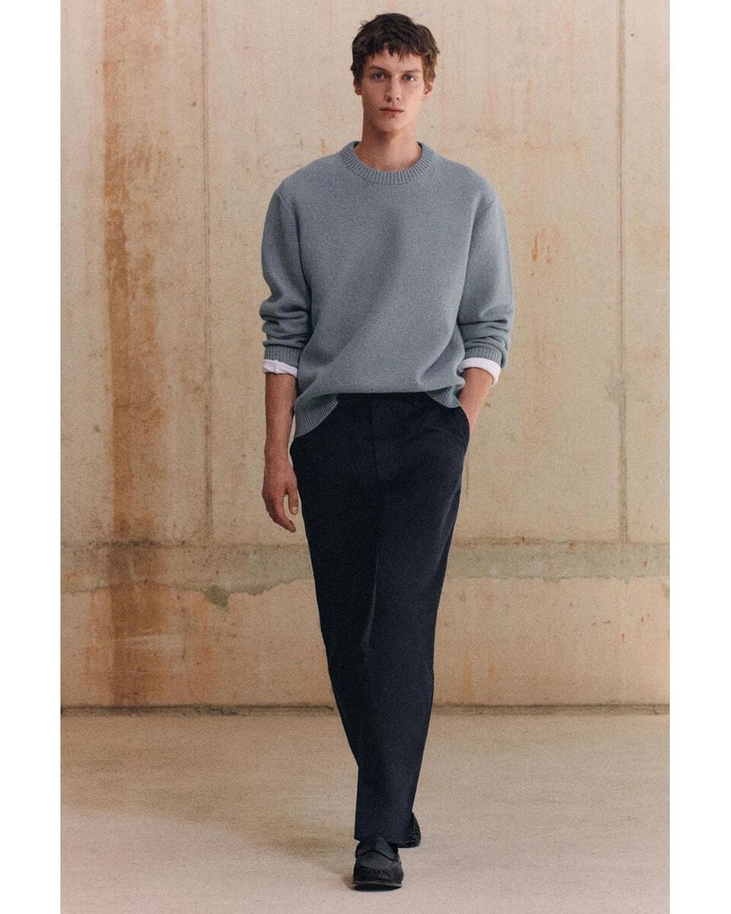 COS Blue Cotton-Blend Slim-Fit Straight-Leg Trousers for men