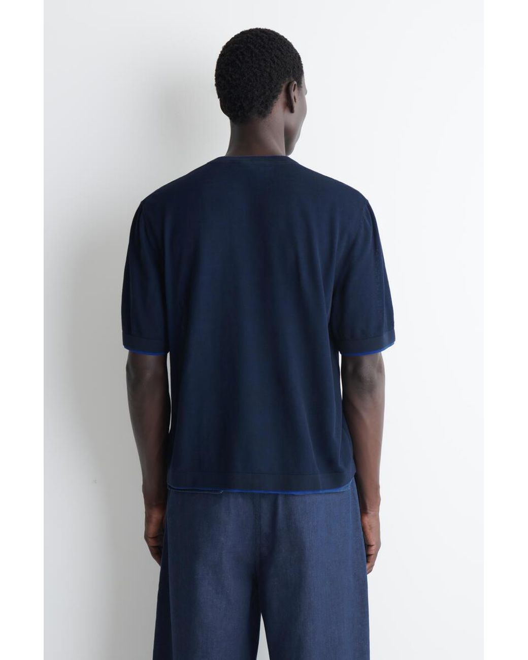 COS Blue Layered Knitted Cotton T-Shirt for men