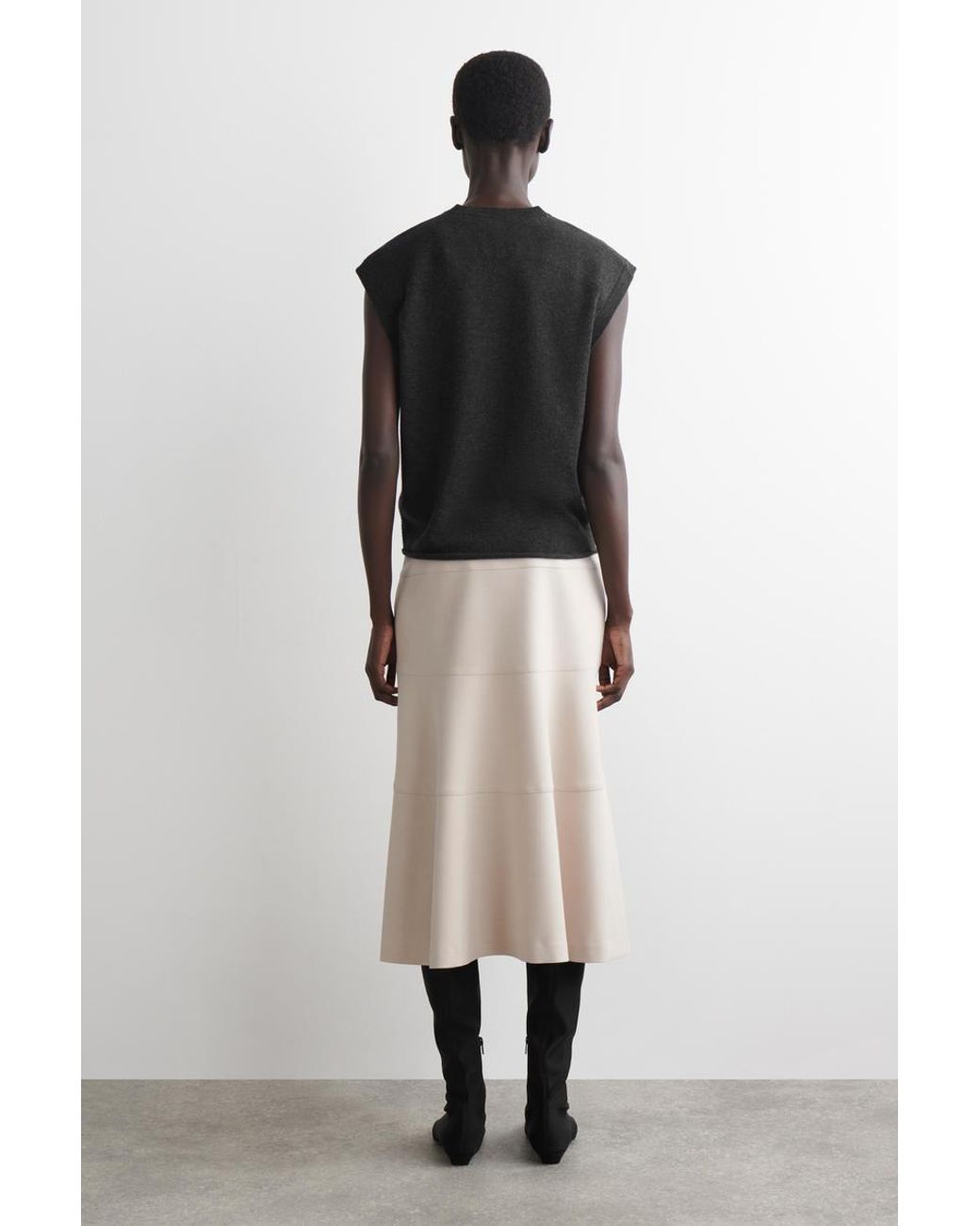 COS White Curved A-Line Midi Skirt