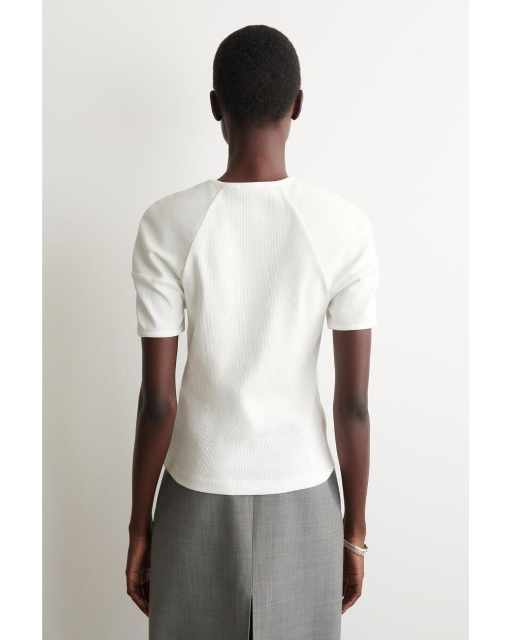 COS White Rounded Ribbed Jersey Henley Top