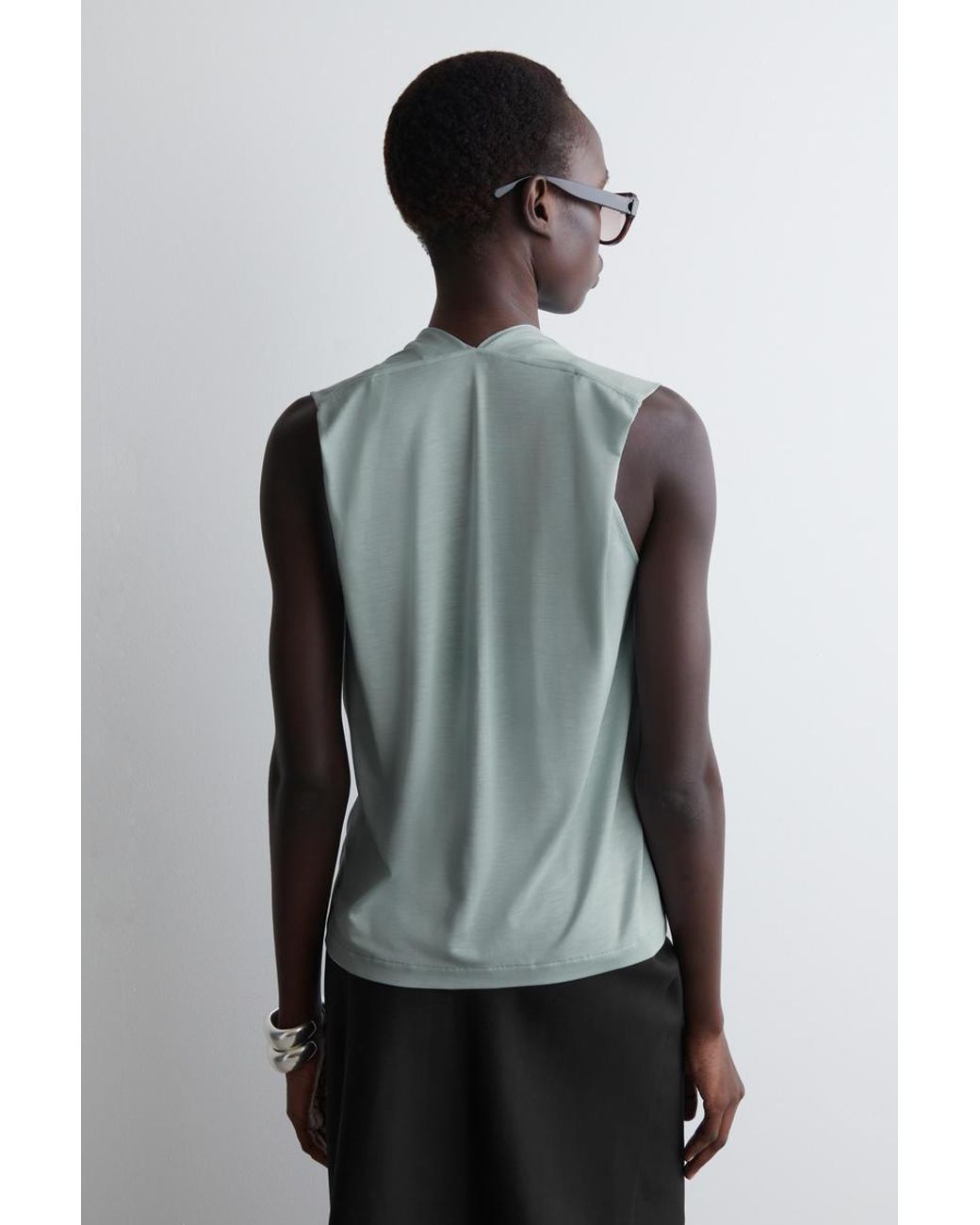 COS Blue Draped V-Neck Top