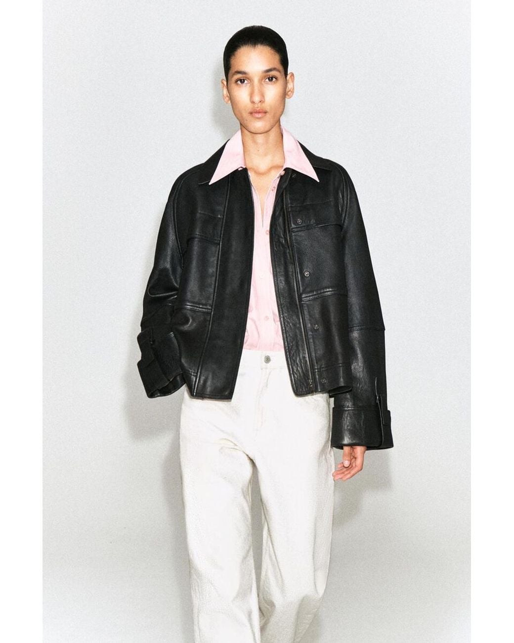 COS Black Leather Workwear Jacket