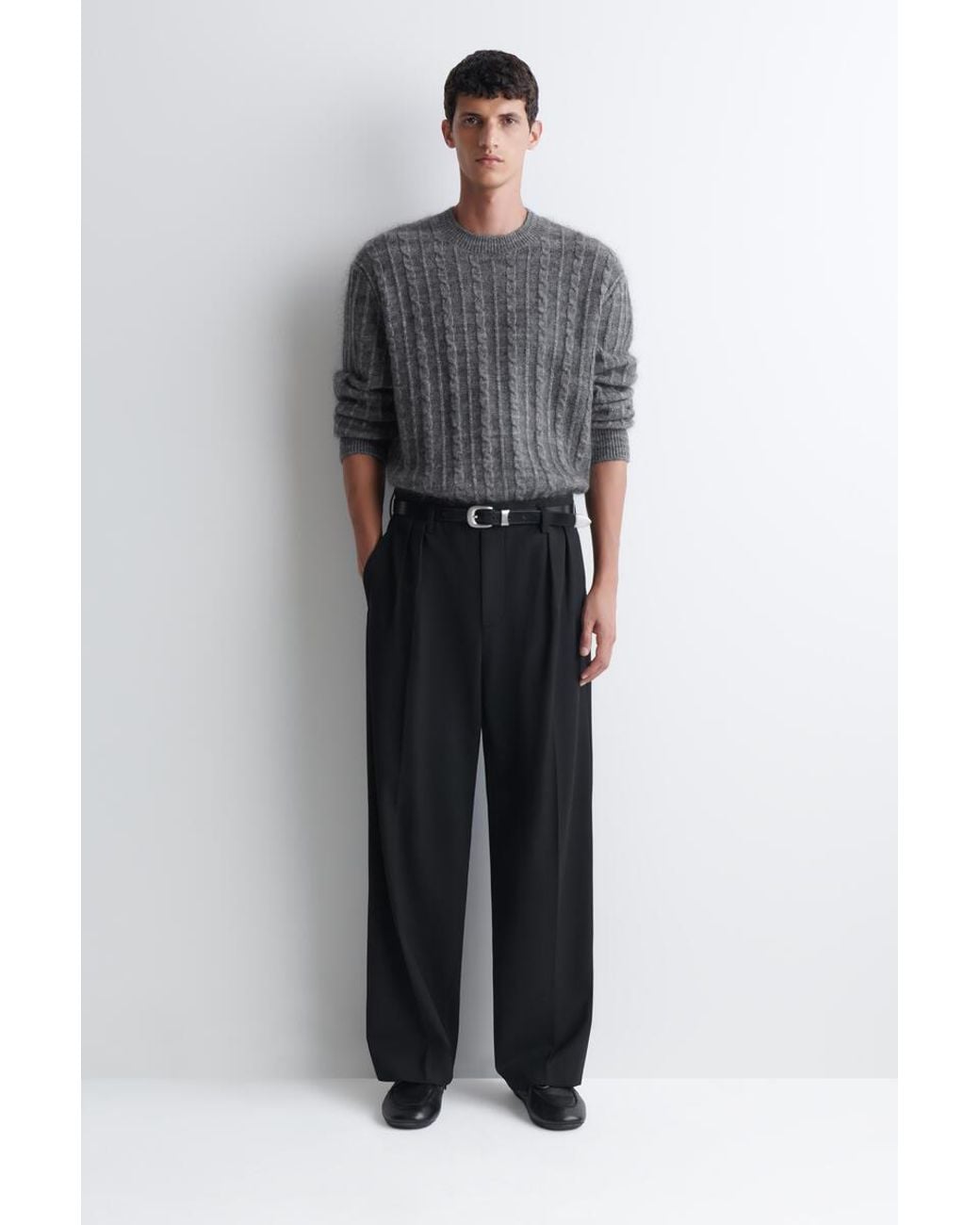 COS Gray Cable-Knit Sweater for men