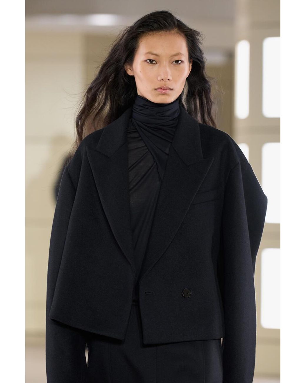 COS Black Oversized Cropped Boiled Wool-Blend Blazer
