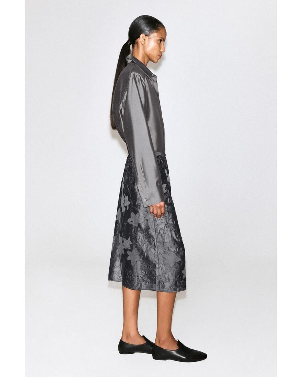 COS Gray Embroidered Sheer Column Skirt