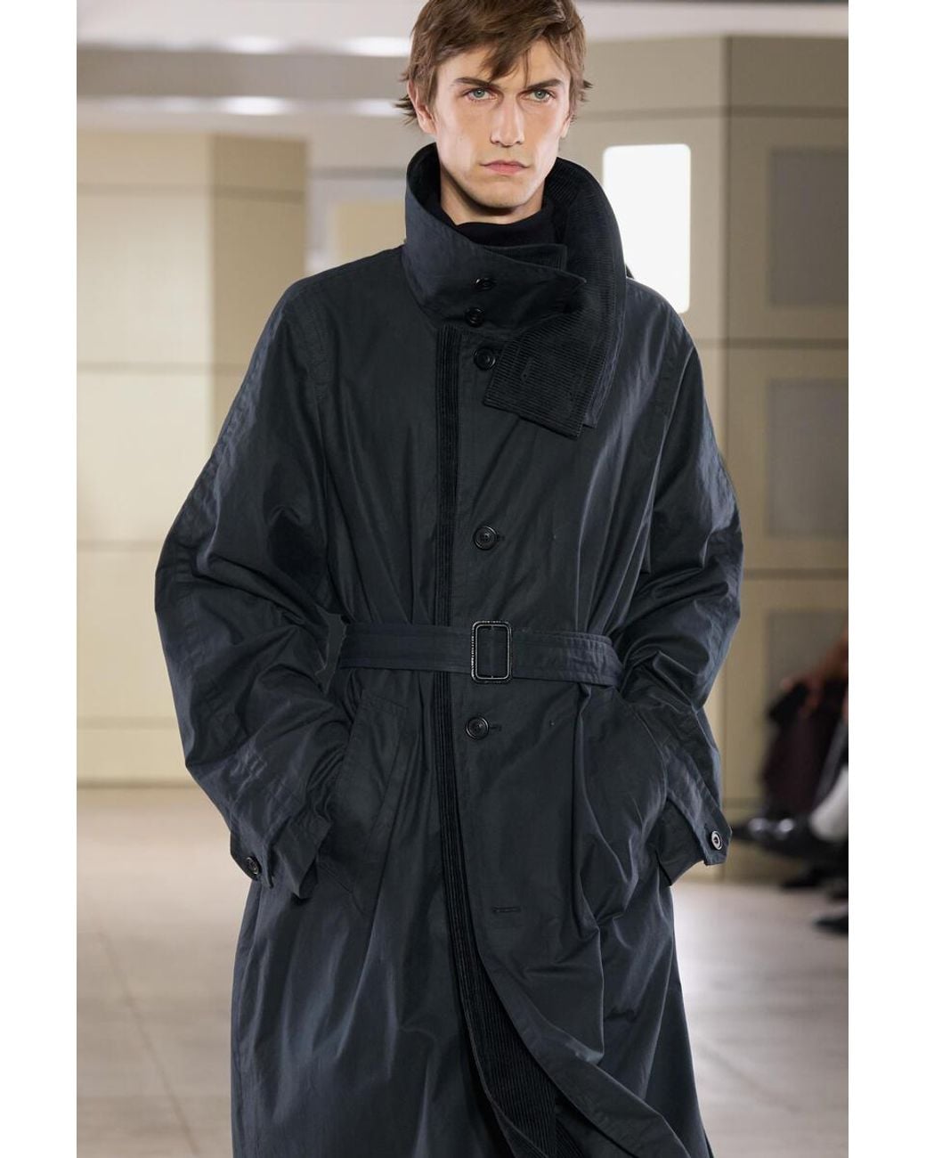 COS Blue Corduroy-Detail Waxed-Cotton Trench Coat for men