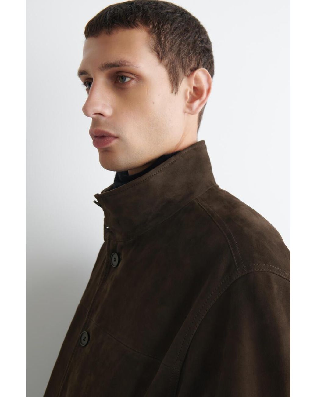 COS Black Suede Funnel-Neck Bomber Jacket for men