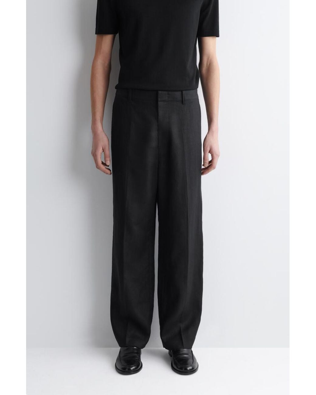 COS Black Linen Relaxed-Fit Straight-Leg Pants for men