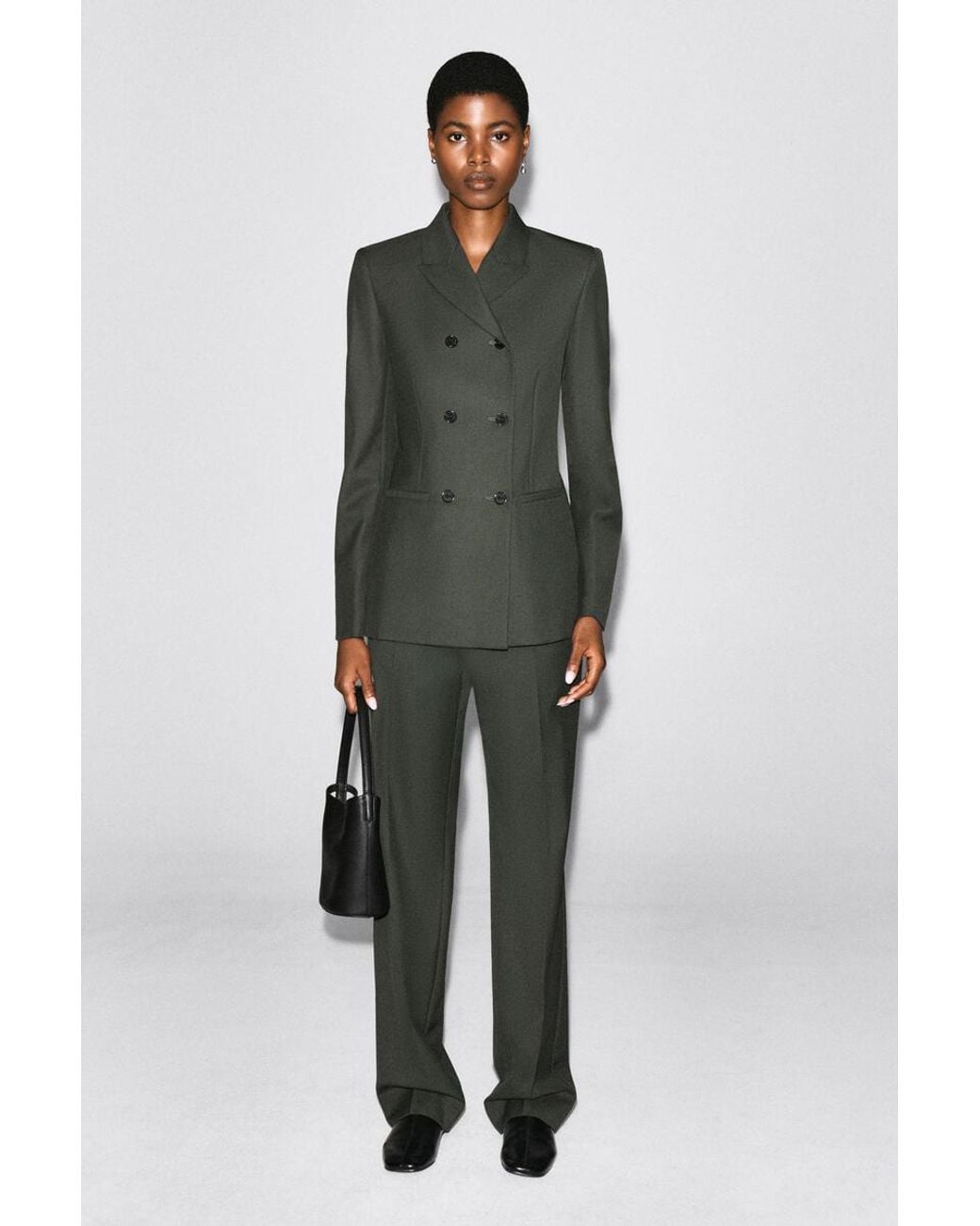 COS Green Wool-Blend Double-Breasted Blazer