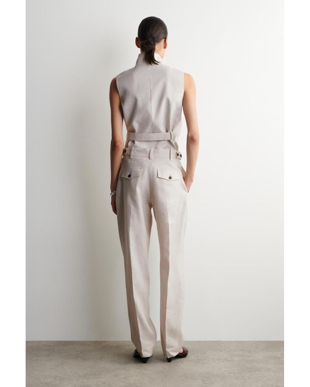 COS White Tailored Linen Tulip Pants