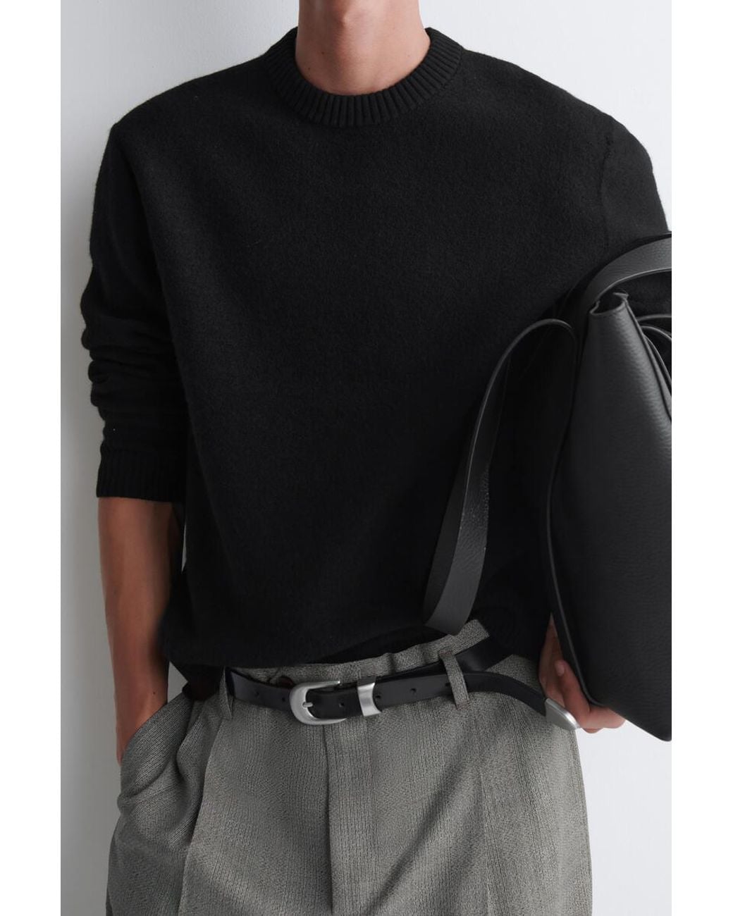 COS Black Boiled Merino Wool Crew-Neck Sweater for men
