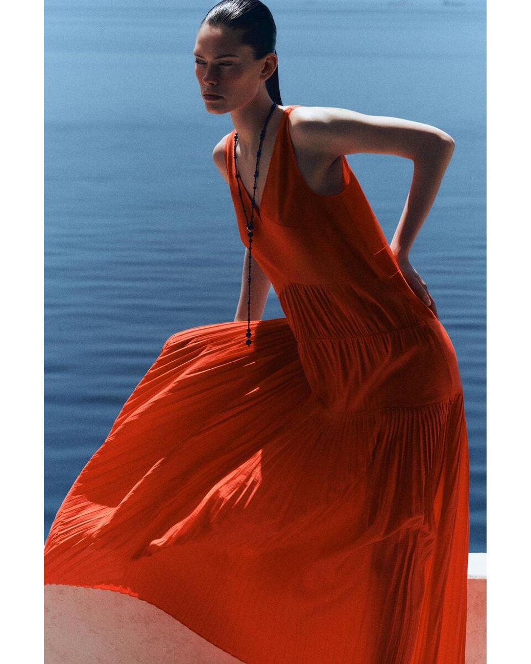 COS Gathered Pleated V-Neck Maxi Dress