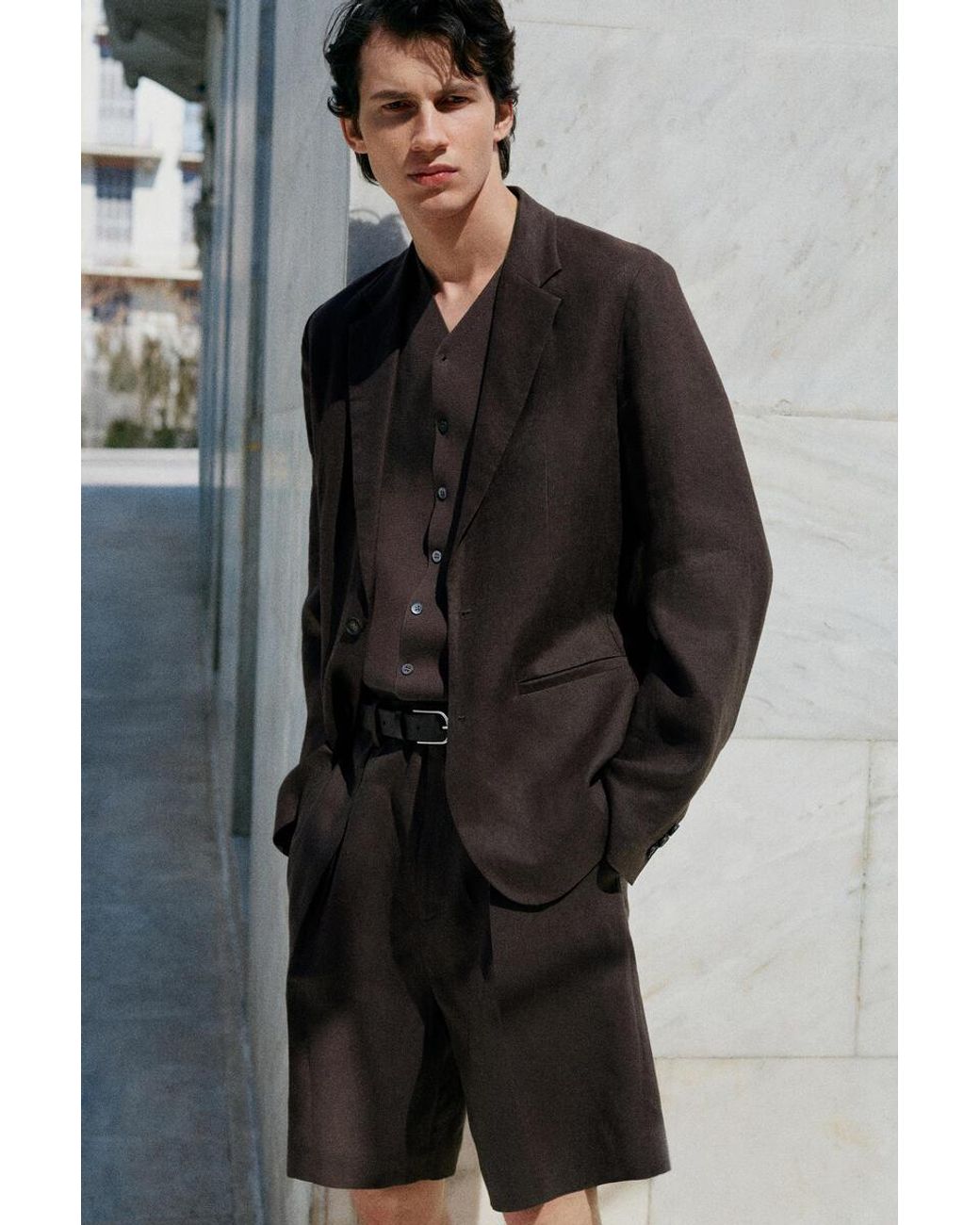 COS Brown Single-Breasted Linen Blazer for men