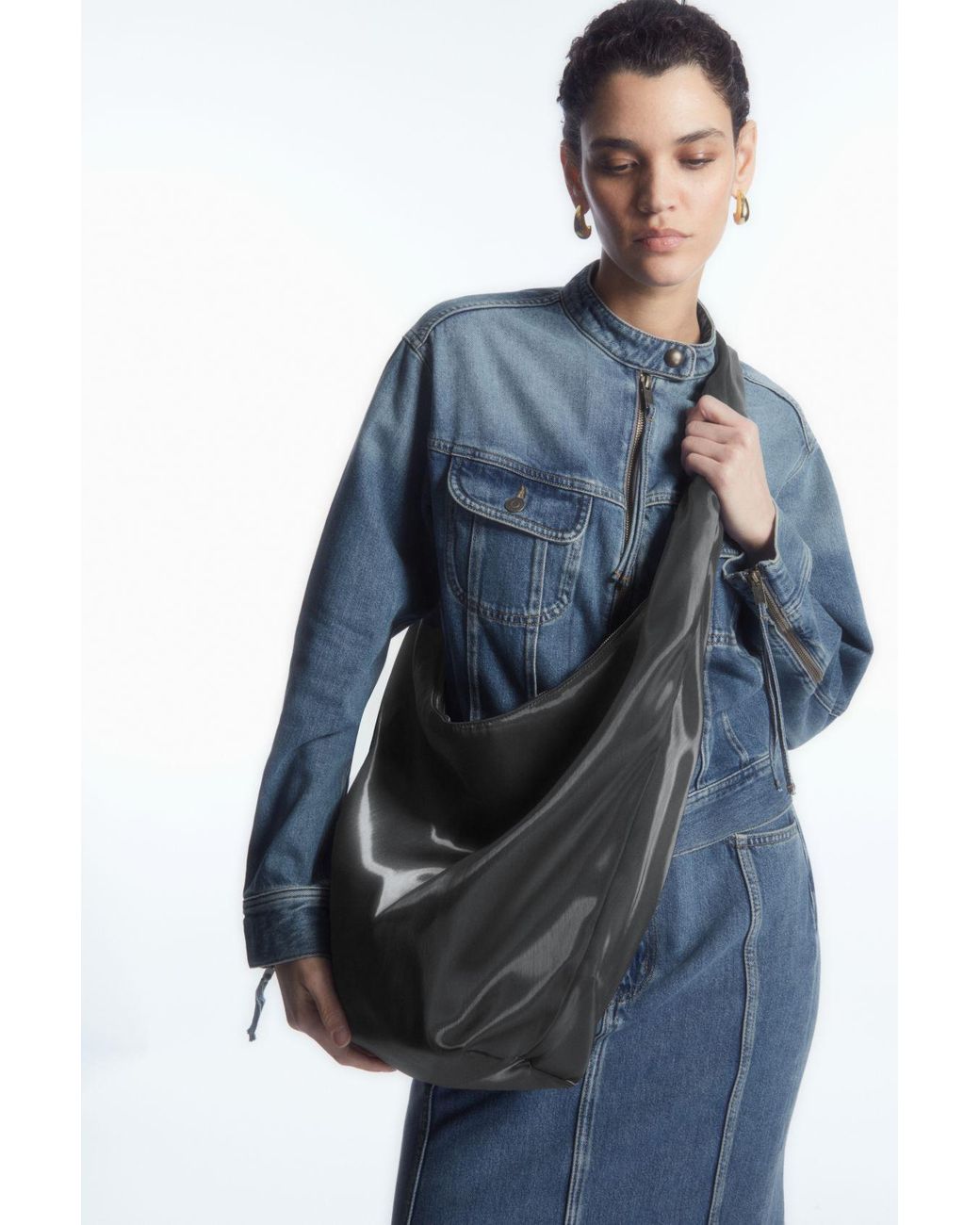 COS High-shine Shoulder Bag in Gray | Lyst