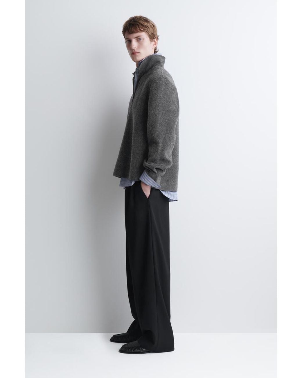COS Gray Double-Faced Wool-Blend Zip-Up Overshirt for men
