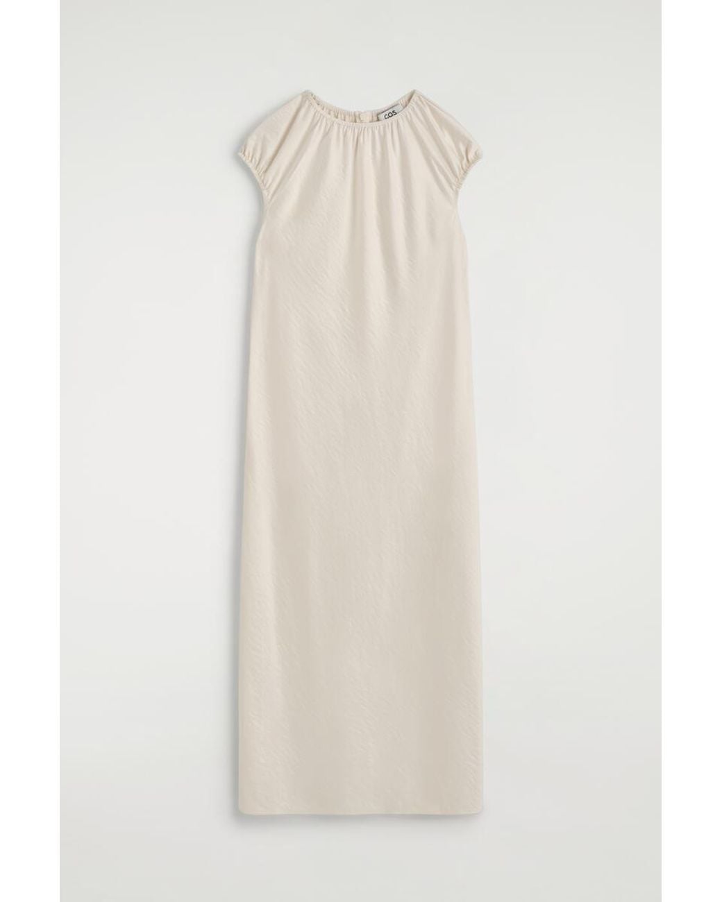 COS White Gathered Satin Midi Dress