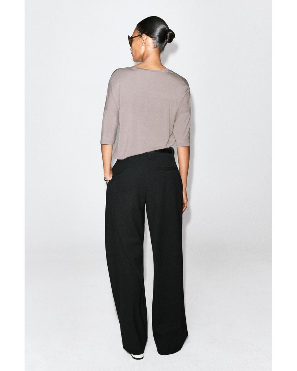 COS Gray Fluid Modal Scoop-Neck T-Shirt