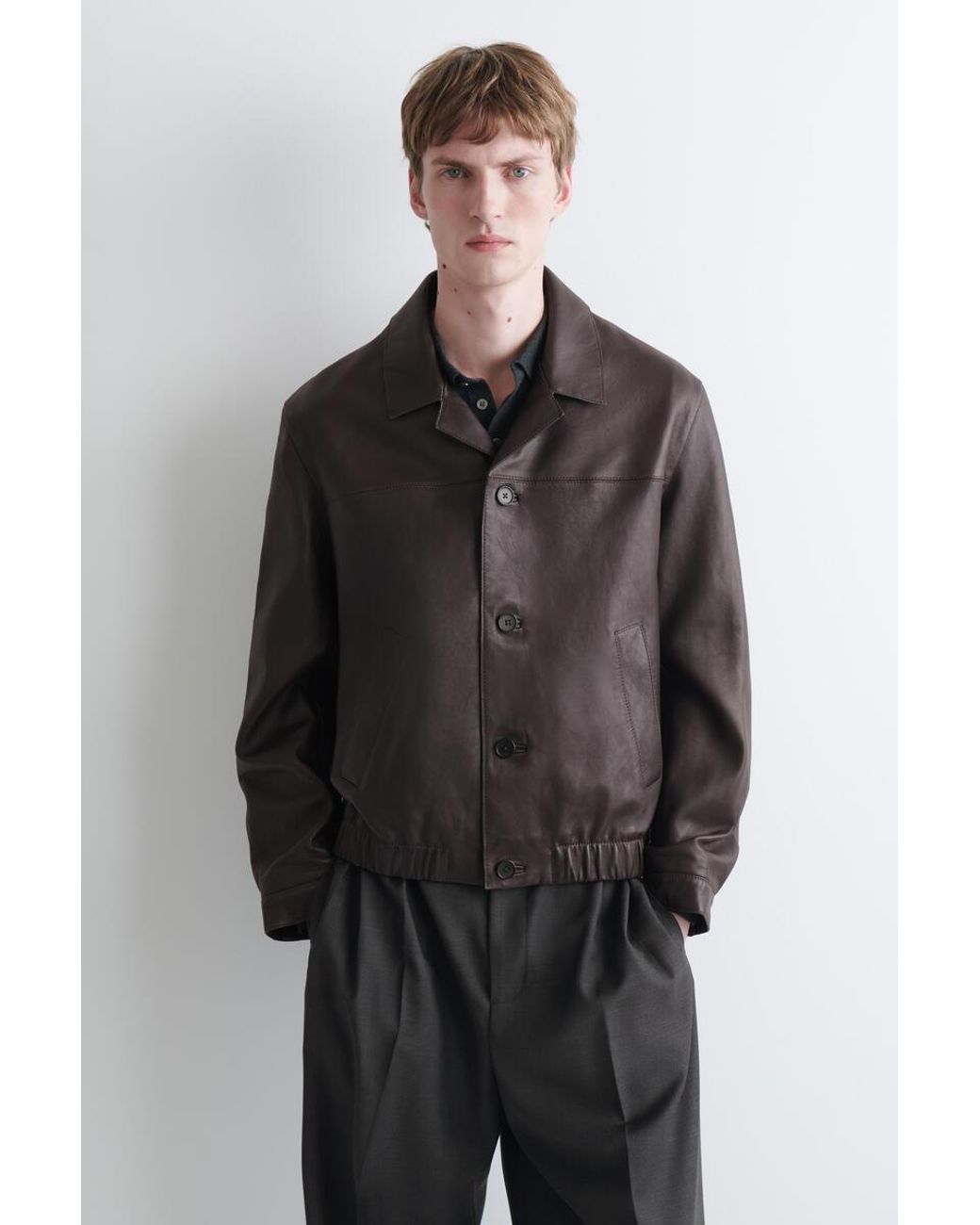 COS Brown Leather Blazer Bomber Jacket for men
