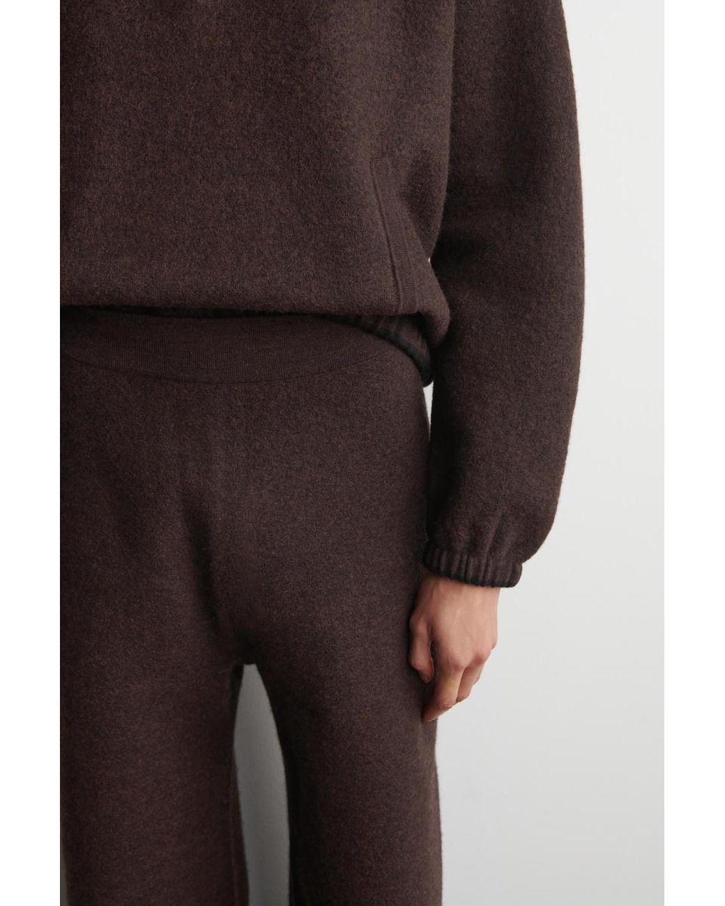 COS Brown Boiled Merino Wool Wide-Leg Pants
