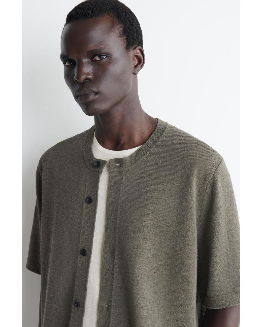 COS Gray Bouclé-Knit Short-Sleeved Cardigan for men