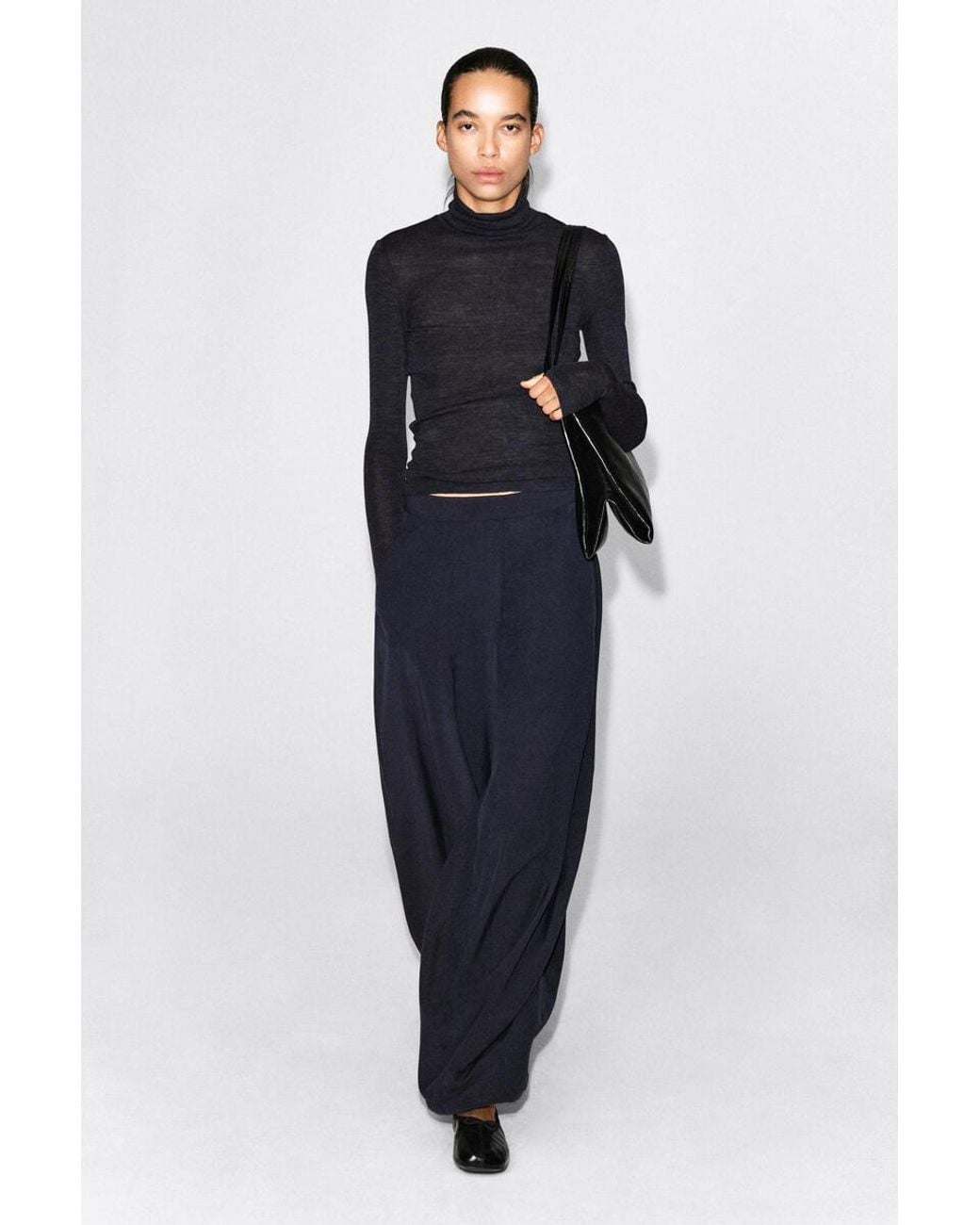 COS Blue Fluid Topstitched Barrel-Leg Trousers