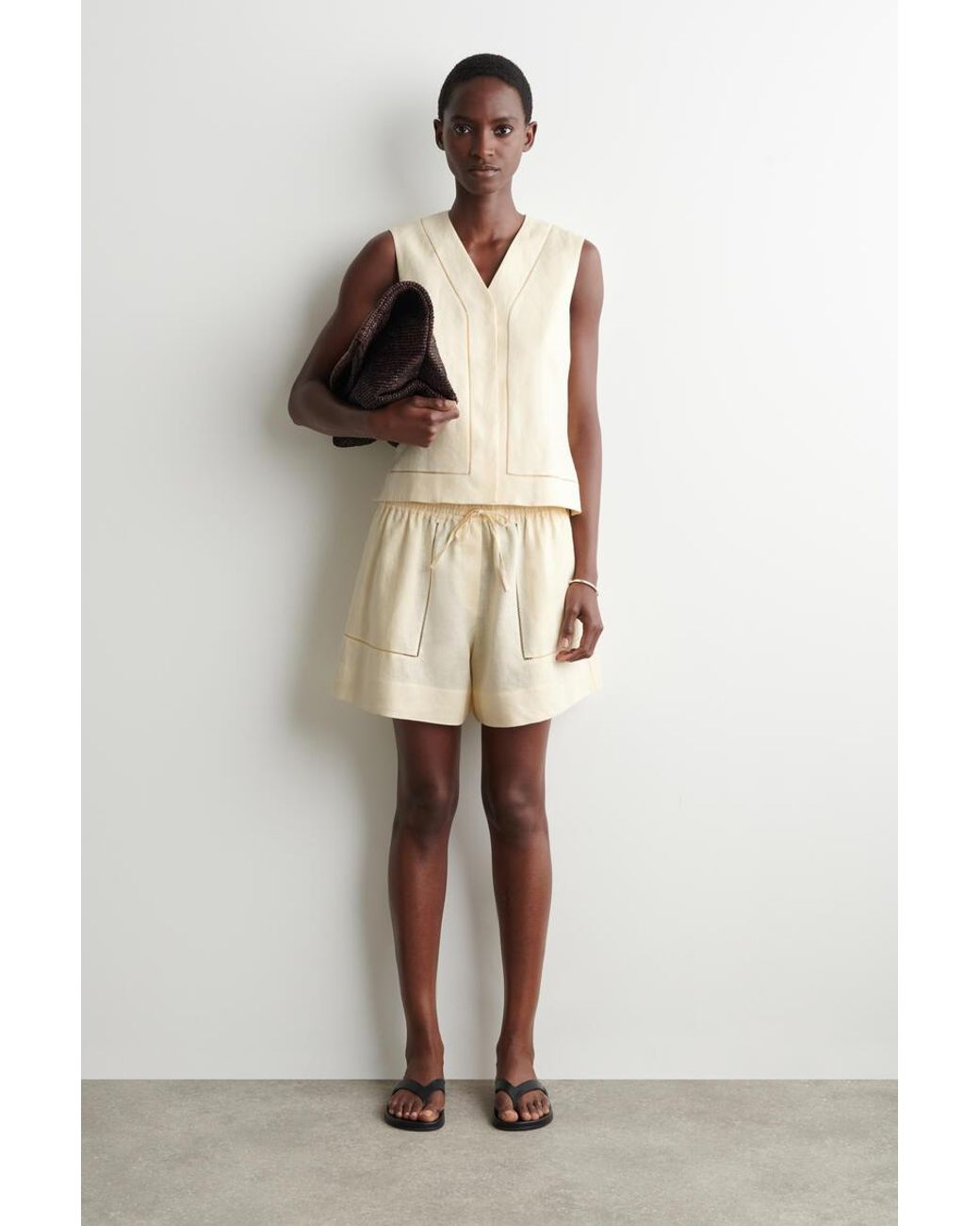 COS Natural Embroidered-Detail Linen Waistcoat