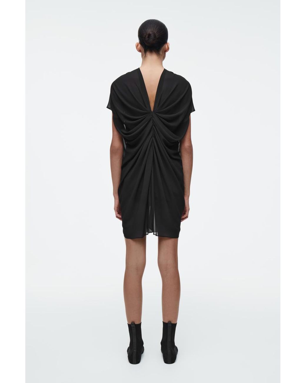 cos asymmetric draped mini dress ASYMMETRIC DRAPED MINI DRESS - ORANGE