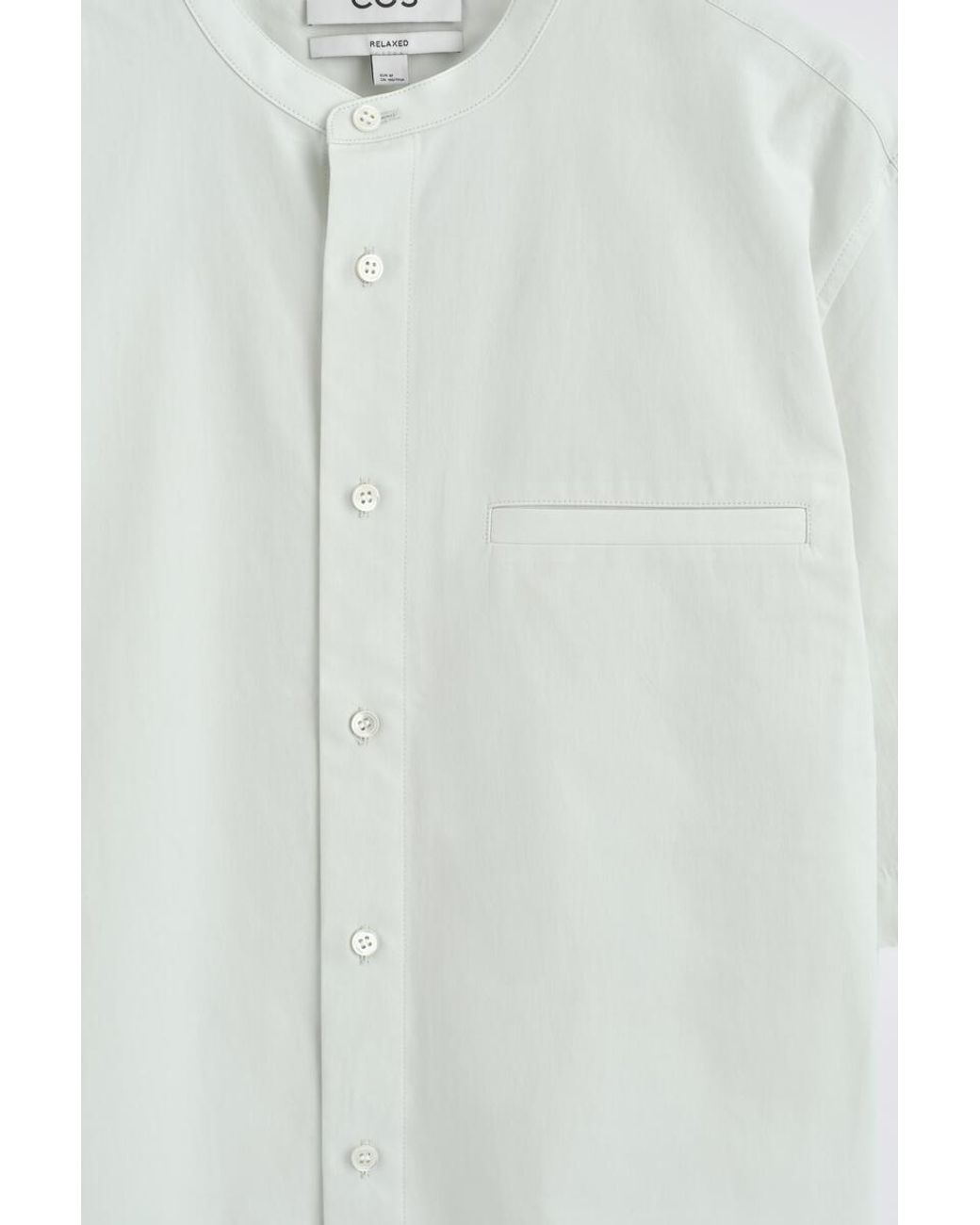 COS White Cotton-Poplin Grandad-Collar Shirt for men