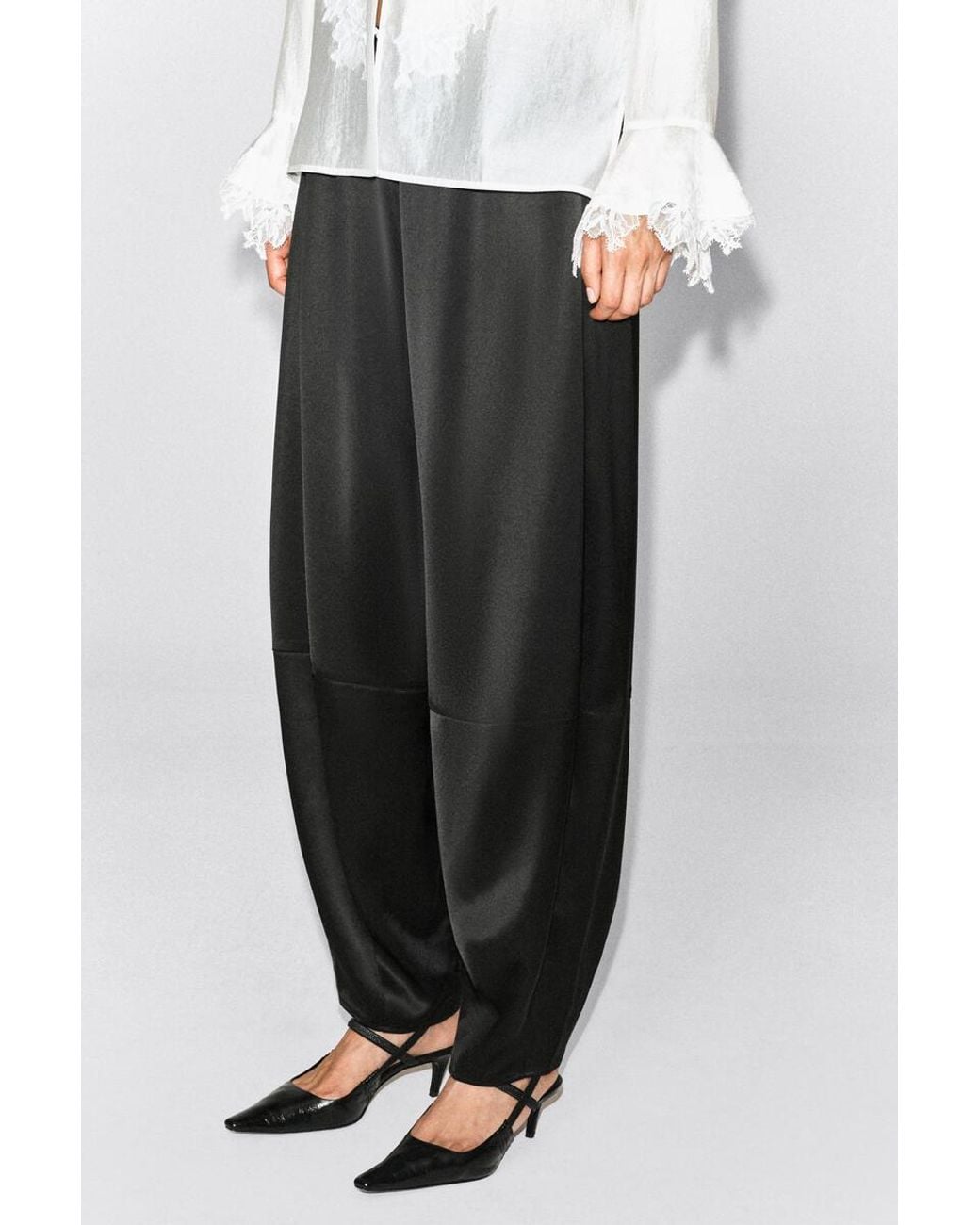COS Black Satin Barrel-Leg Pants