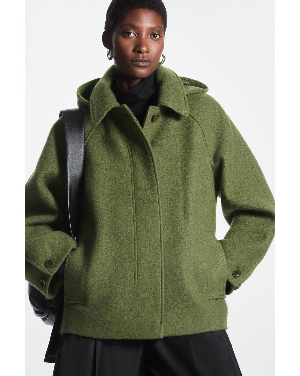 COS Hooded Boiled-wool Coat in Green