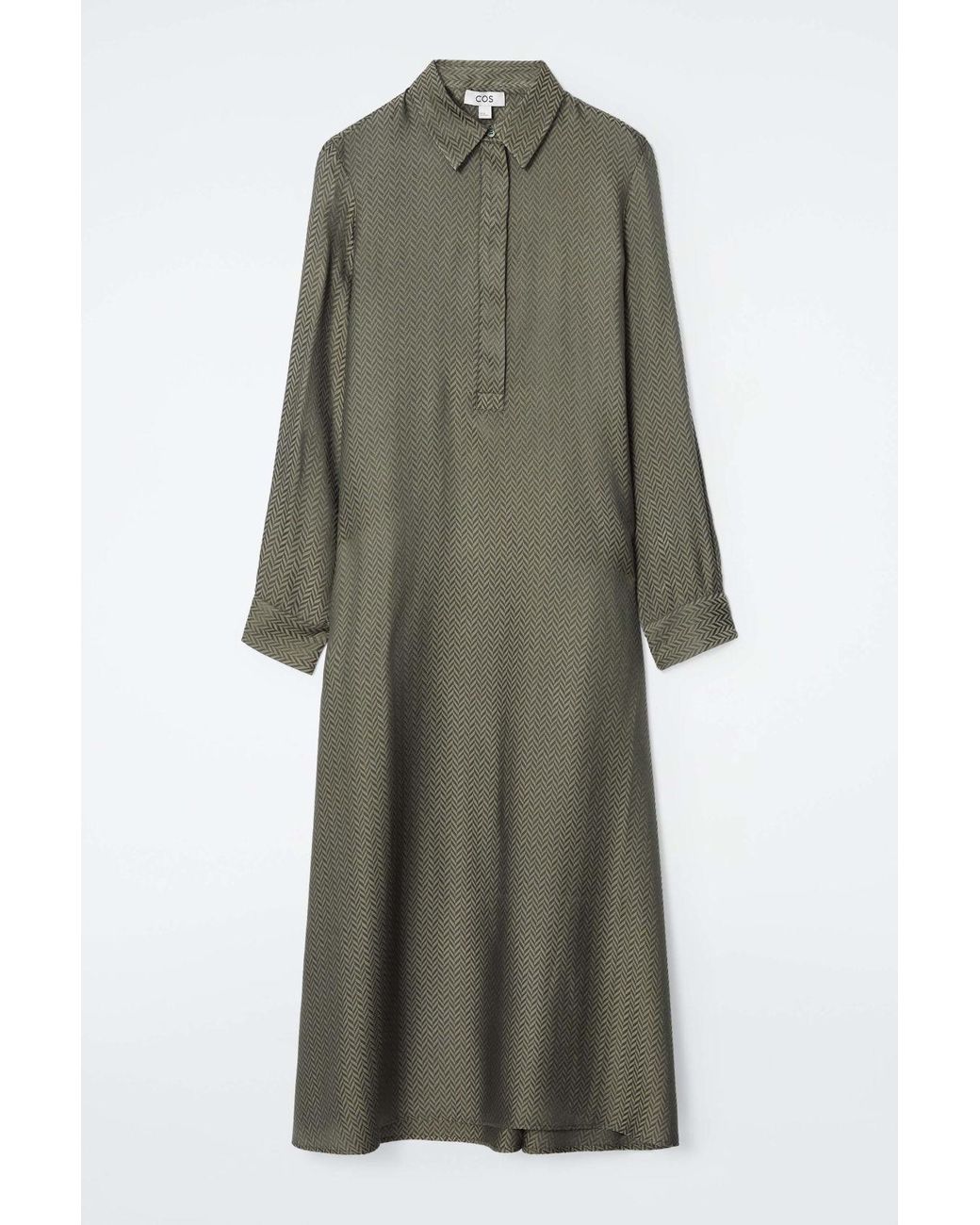COS Herringbone Maxi Shirt Dress in Green | Lyst