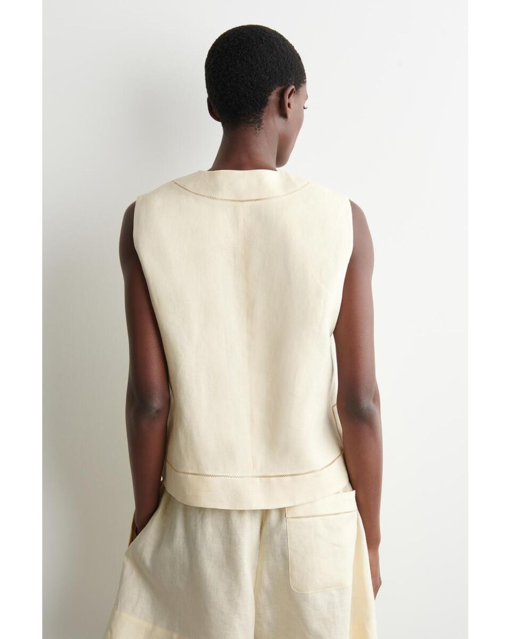 COS Natural Embroidered-Detail Linen Waistcoat