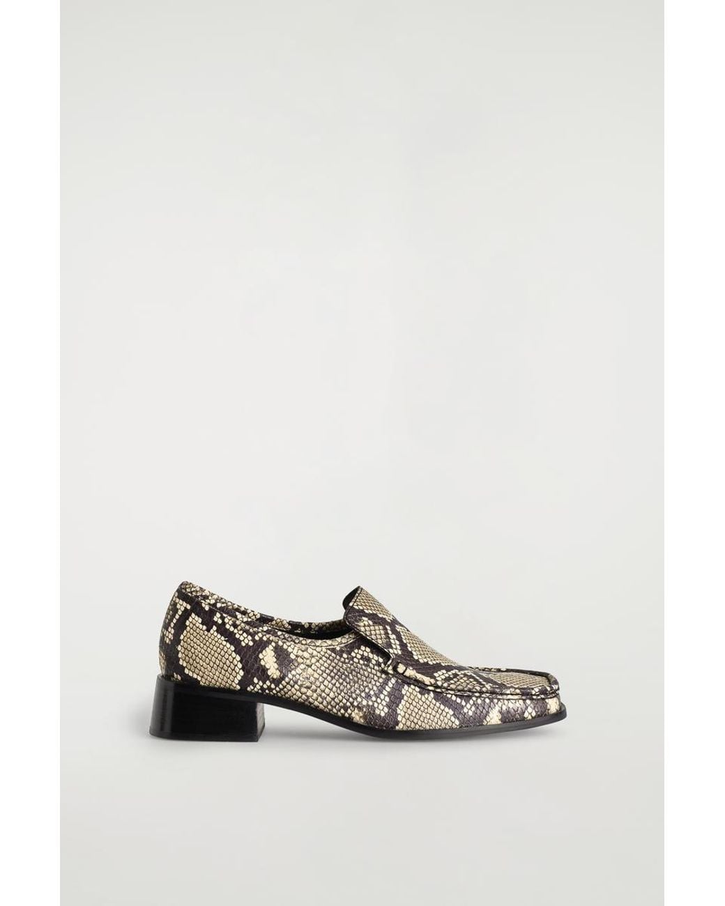 COS Square-Toe Leather Heel Loafers in Natural | Lyst