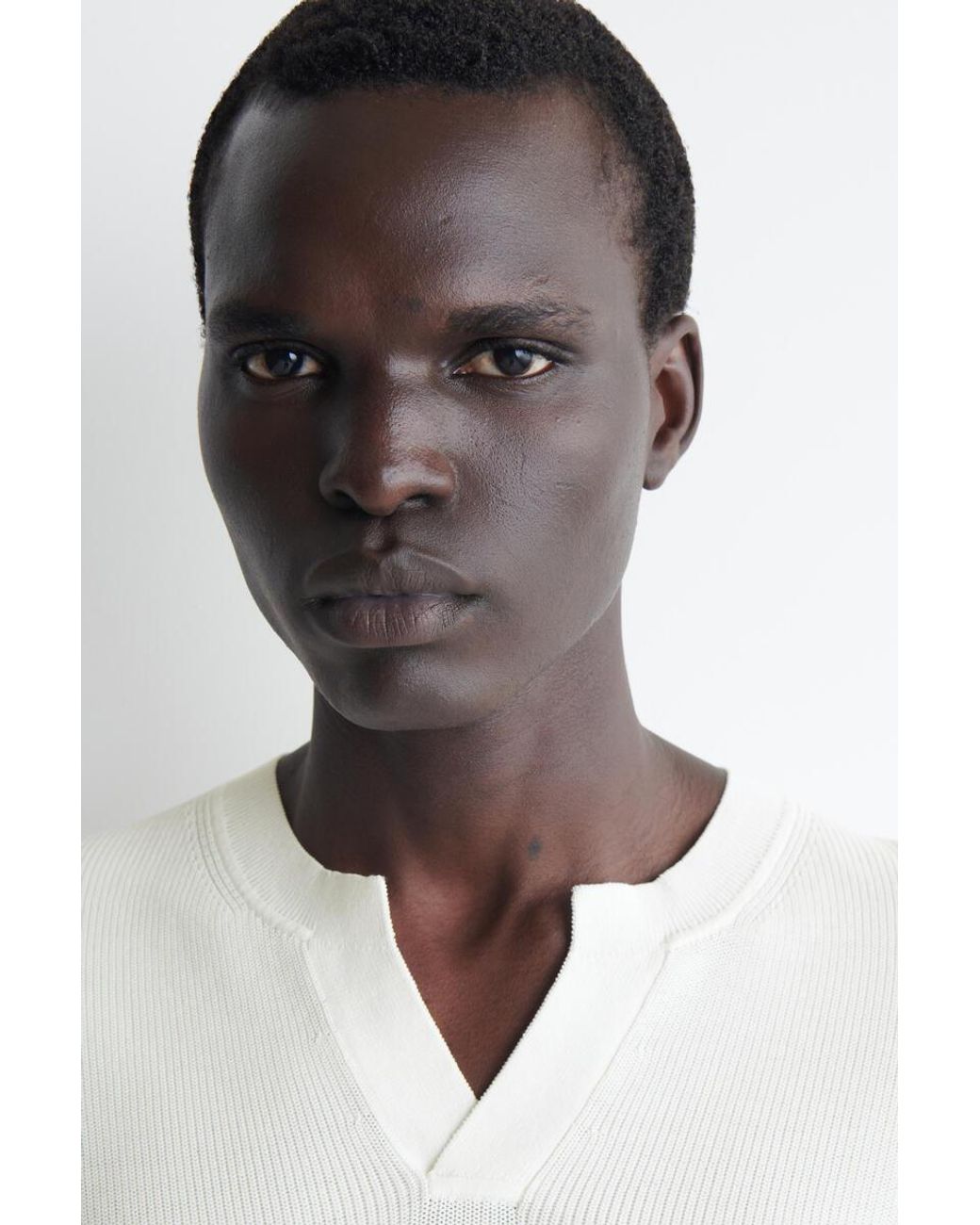 COS White Open-Collar Henley T-Shirt for men