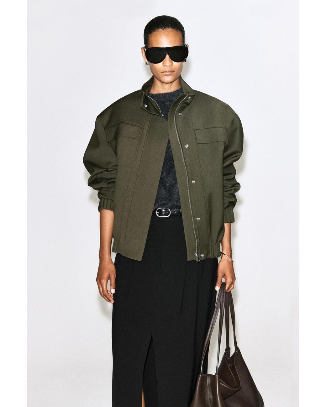 COS Green Funnel-Neck Wool-Blend Bomber Jacket