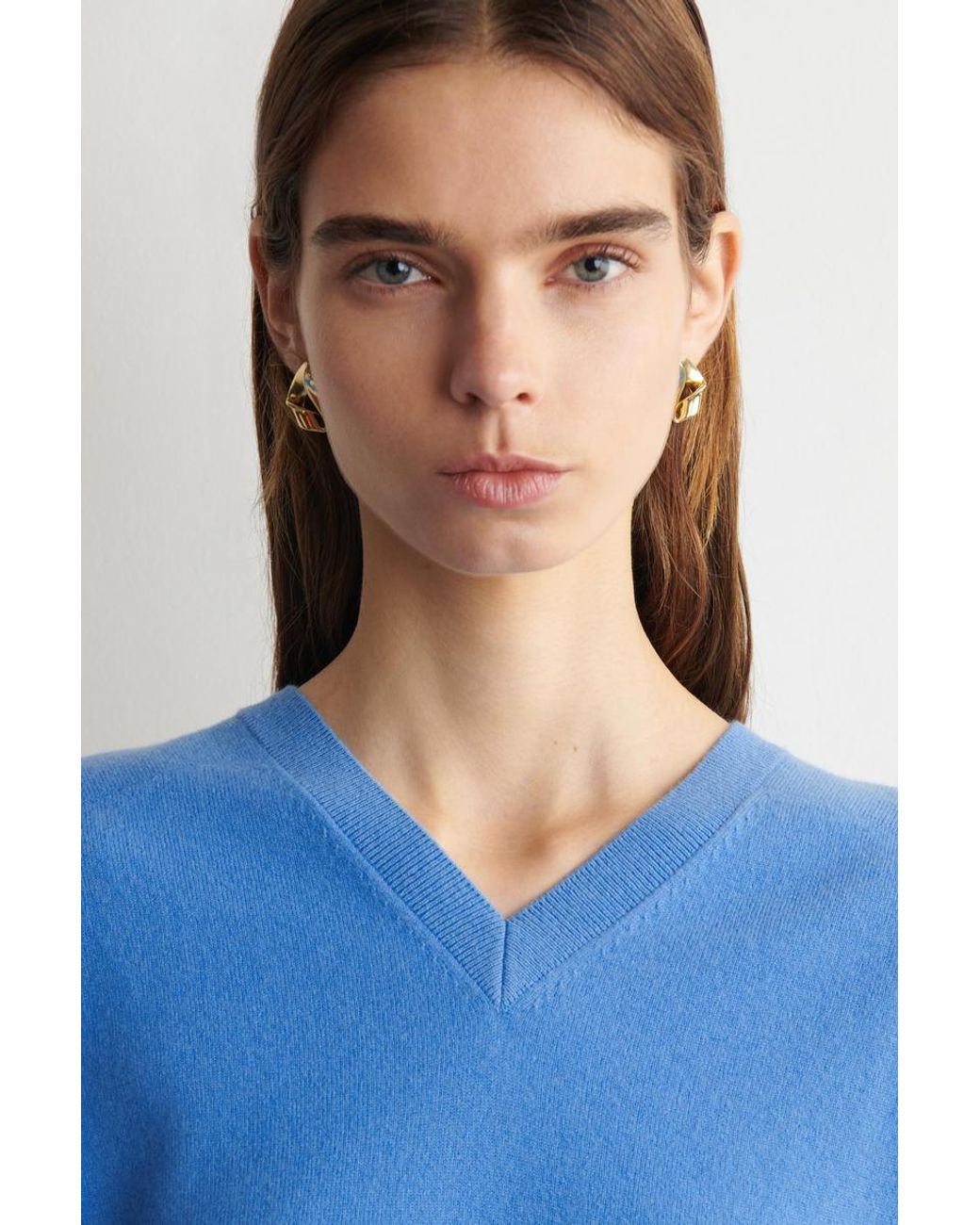 COS Blue Merino Wool V-Neck Sweater