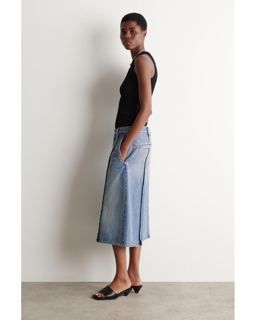 COS Blue Pintucked Denim Culottes