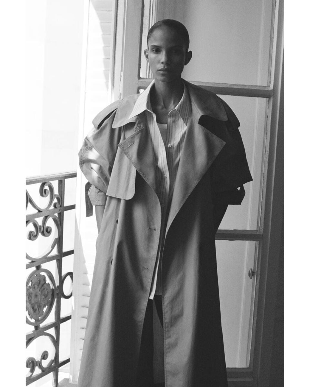 COS Green Mock-Neck Cotton Trench Coat