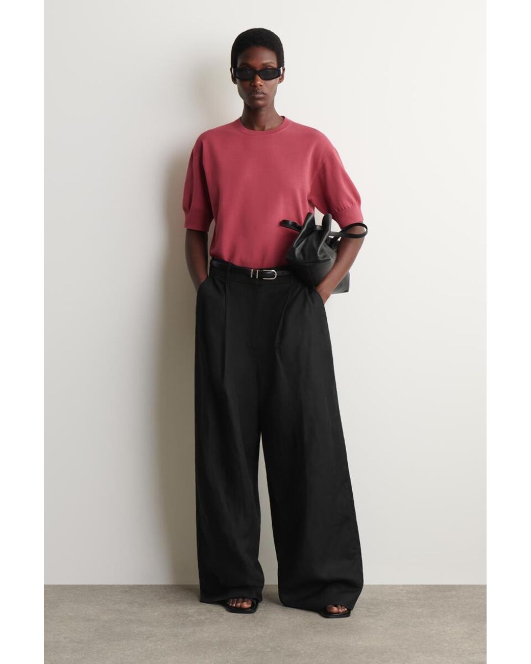 COS Red Knitted Cotton T-Shirt