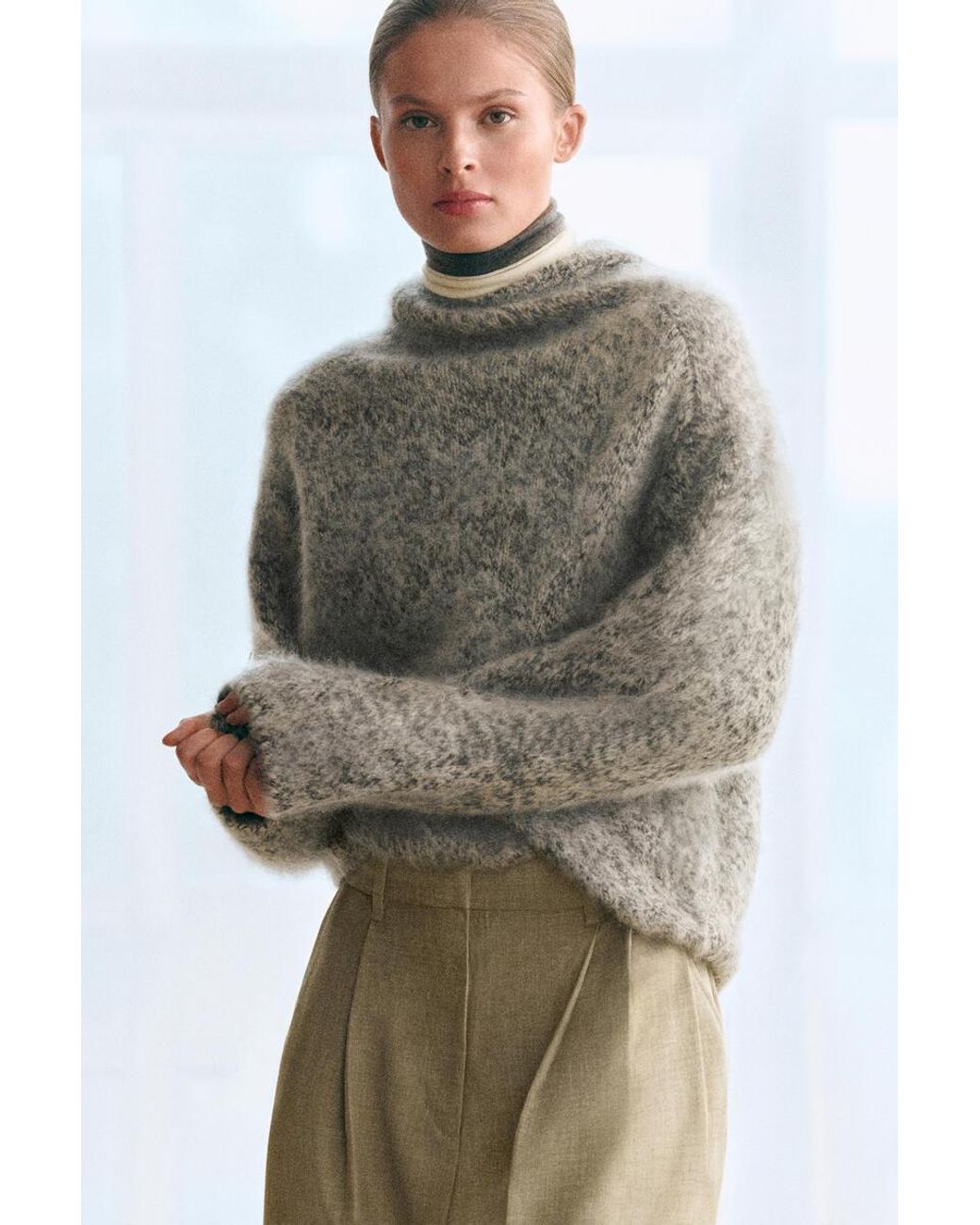COS Natural Chunky Brushed-Cashmere Hoodie