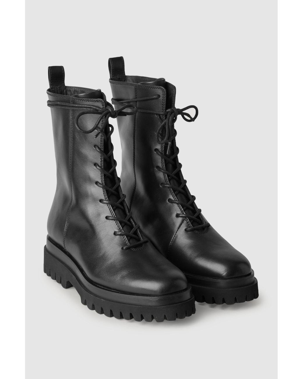 COS Leather Lace-up Chunky Boots in Black | Lyst