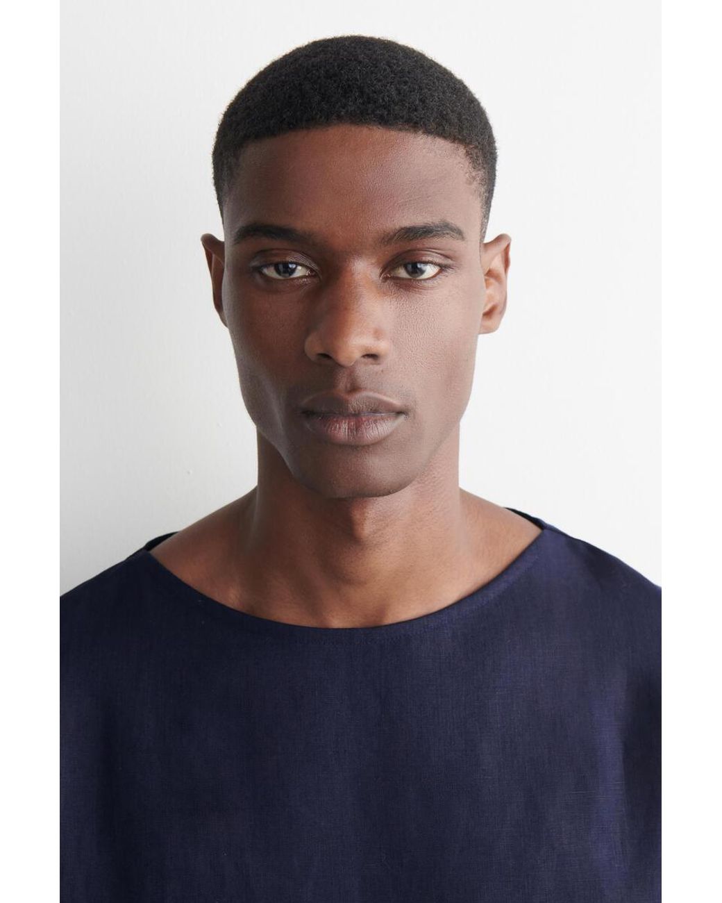 COS Blue Boat-Neck Linen T-Shirt for men