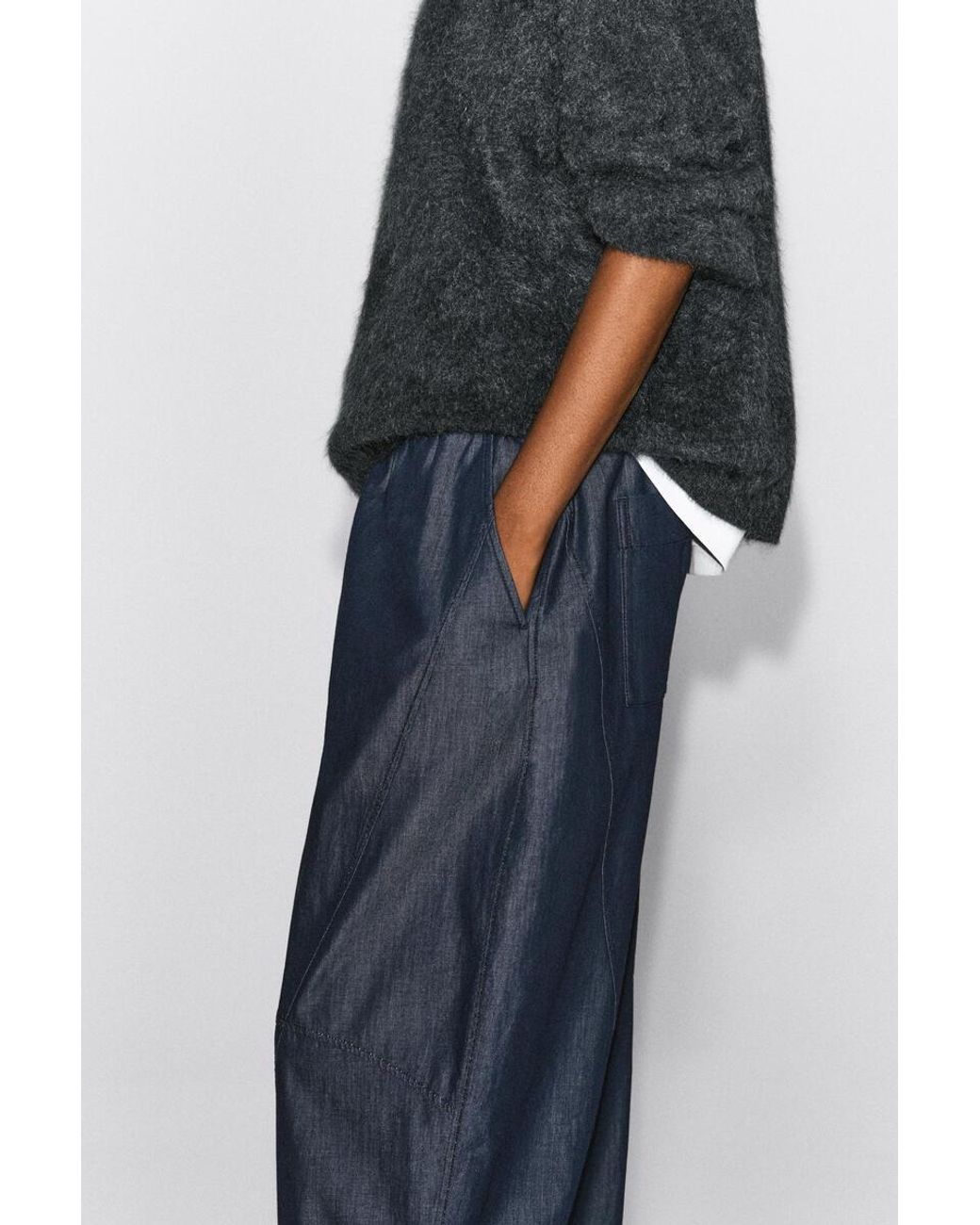 COS Blue Elasticated Barrel-Leg Denim Trousers