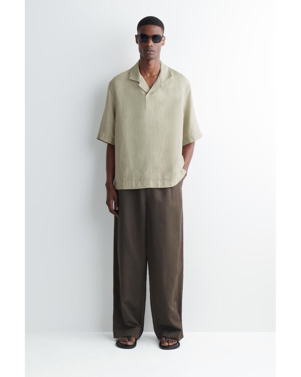 COS Natural Linen Popover Shirt for men