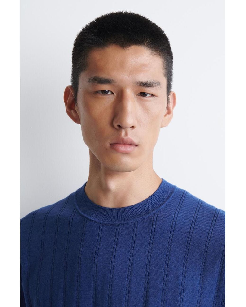 COS Blue Ribbed Merino Wool-Cotton T-Shirt for men